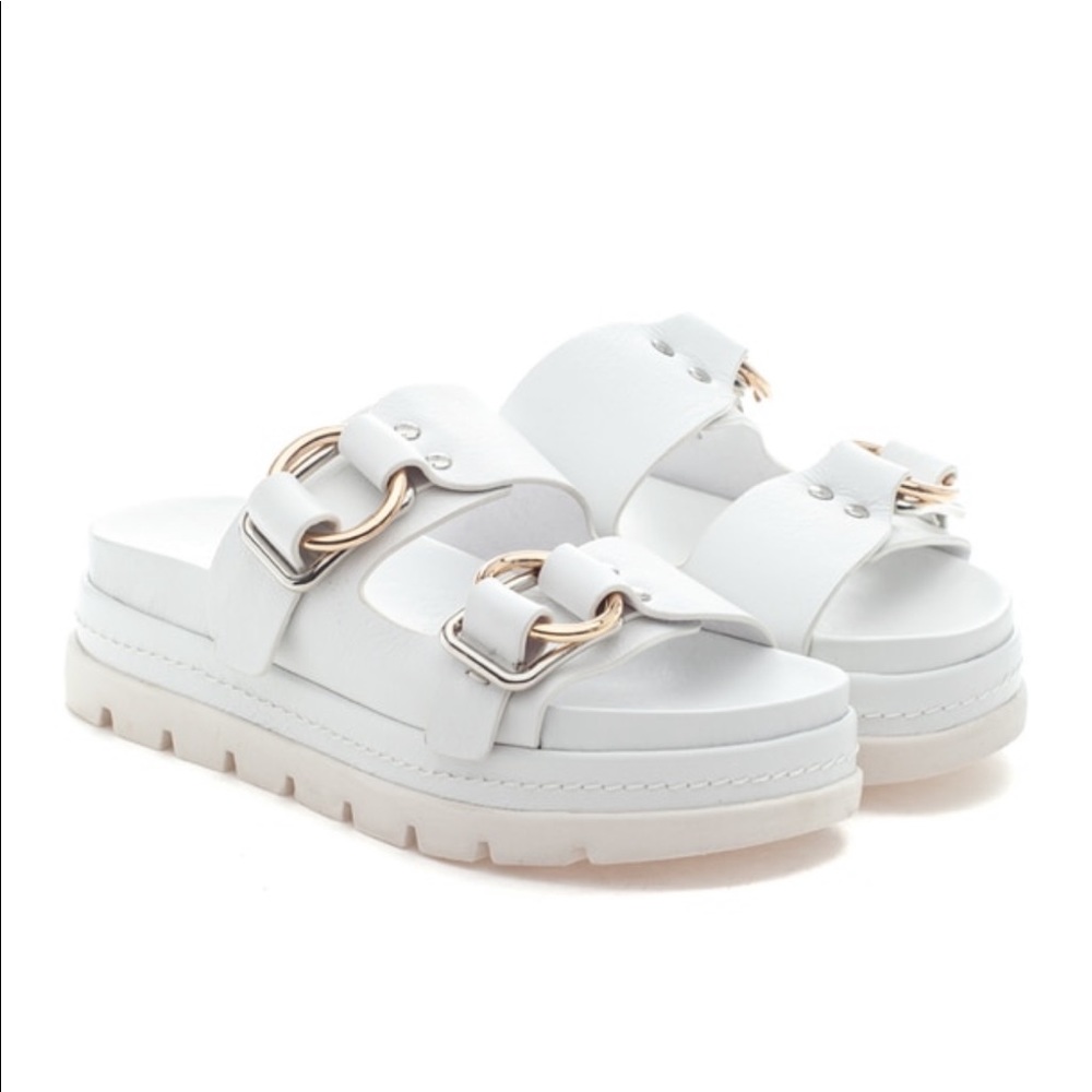 BAHA white leather platform slides